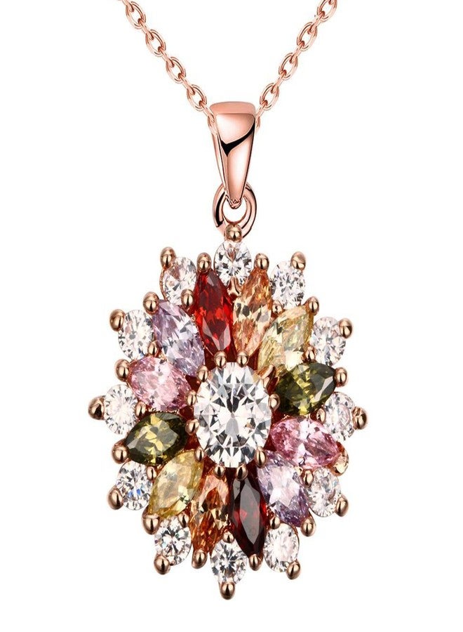 WSKFLY Colorful Snowflake Pendant Necklace, Rose Gold Plated Multi Gemstone Necklaces Marquise Cubic Zirconia Necklace for Women, 18+2 inch - Image 1